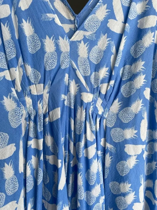 & Other Stories Cotton Pineapple Print Deep V Sleeveless, Waist Tie Summer Dress - Picture 10 of 16